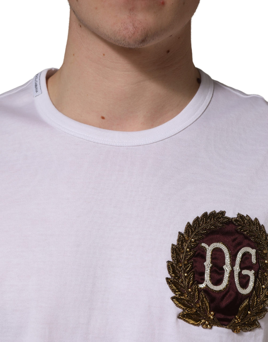 T-shirt Dolce & Gabbana blanc à col rond et broderie feuille DG