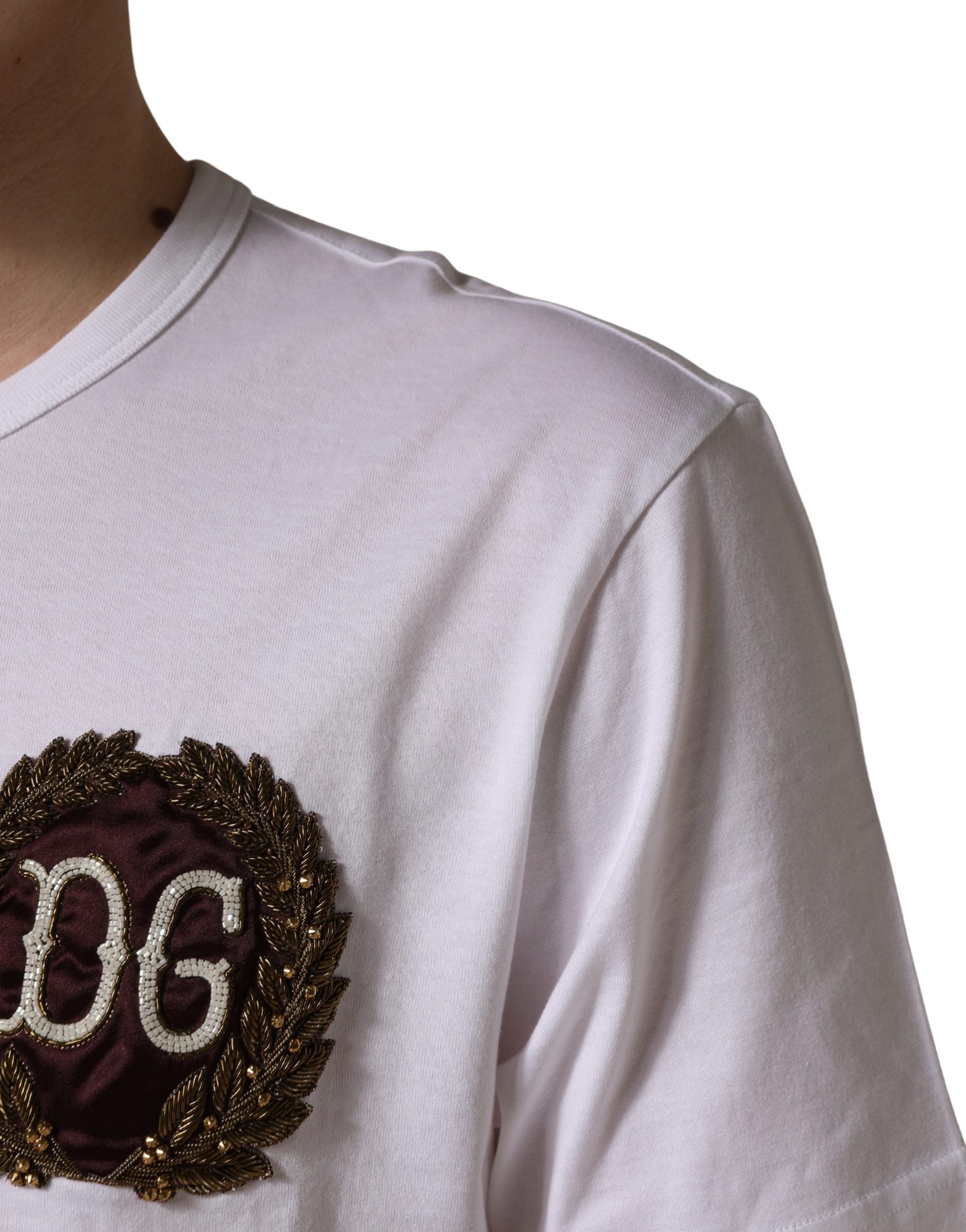 T-shirt Dolce & Gabbana blanc à col rond et broderie feuille DG