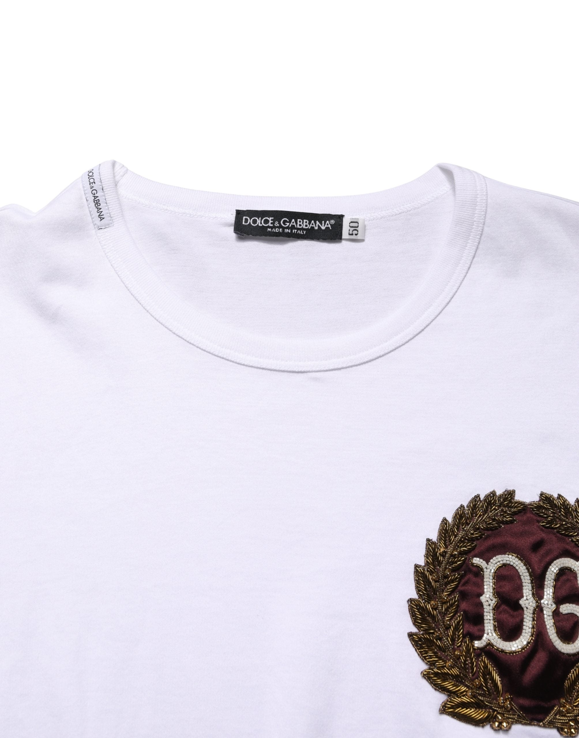 T-shirt Dolce & Gabbana blanc à col rond et broderie feuille DG