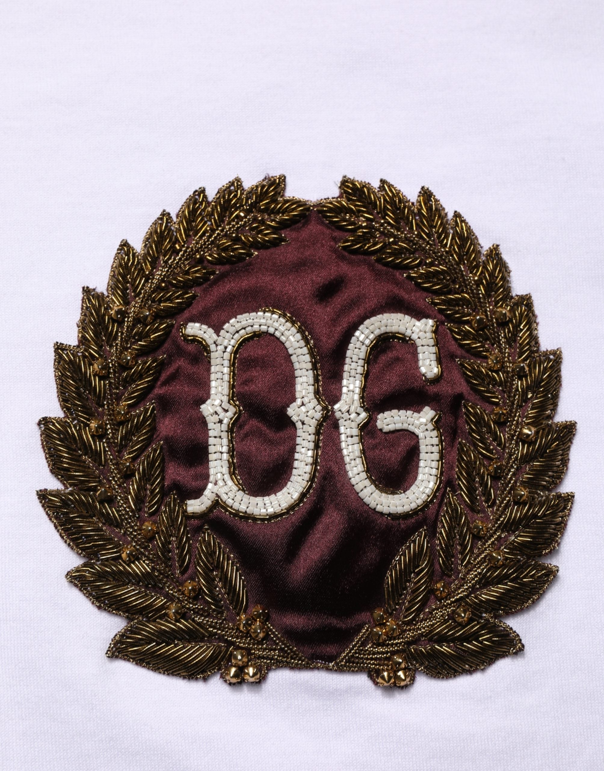 T-shirt Dolce & Gabbana blanc à col rond et broderie feuille DG