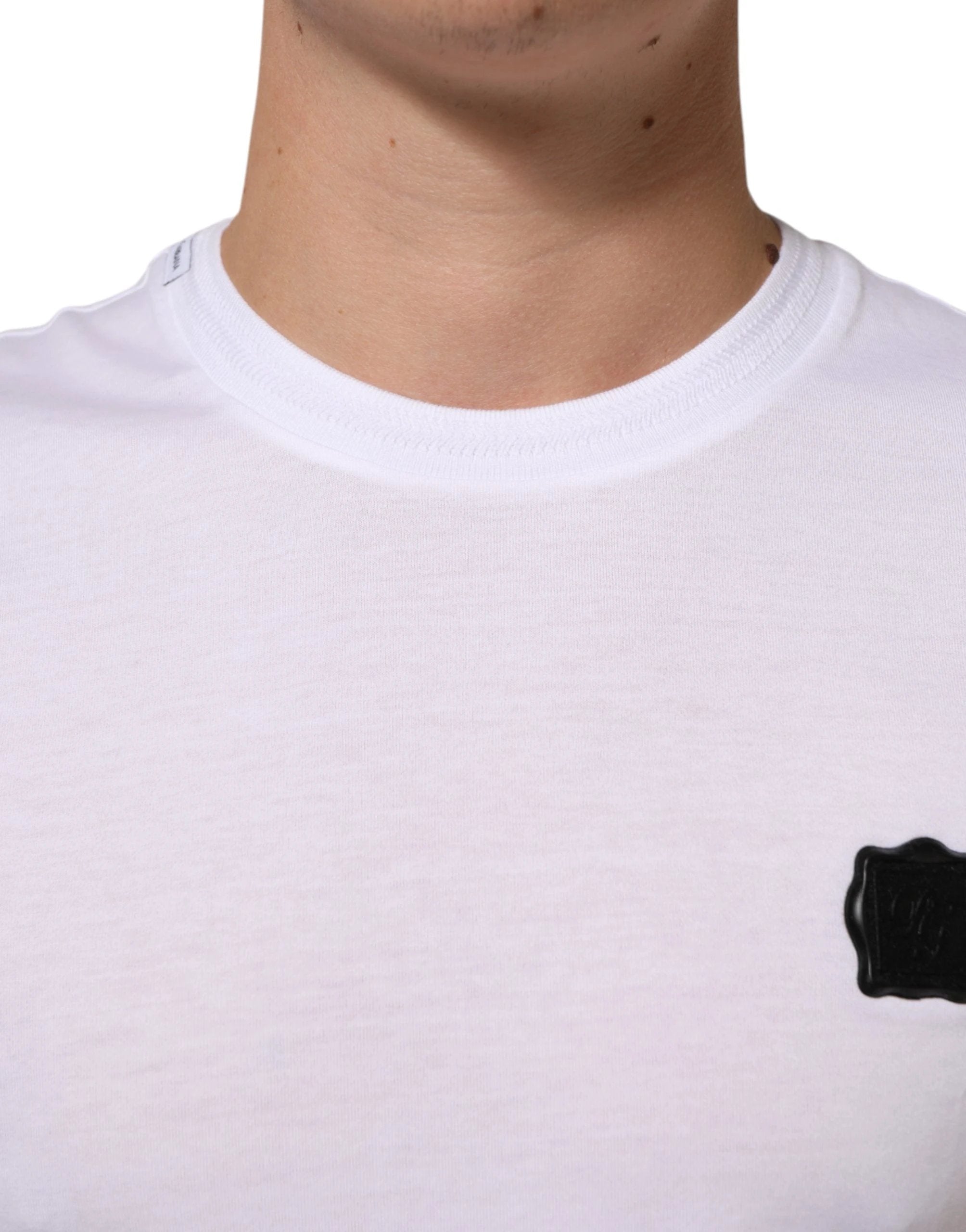 Dolce & Gabbana White Logo Patch Cotton Crew Neck T-shirt