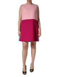 Dolce & Gabbana Pink Blue Wool Sleeveless Shift Mini  Dress