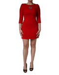 Dolce & Gabbana Red Heart Emmbellished Wool Mini  Dress