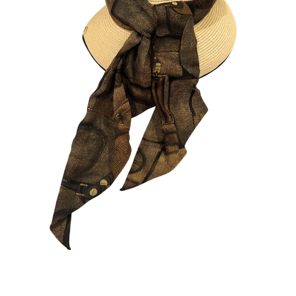 Chapeau femme en papier beige bourbonien avec foulard