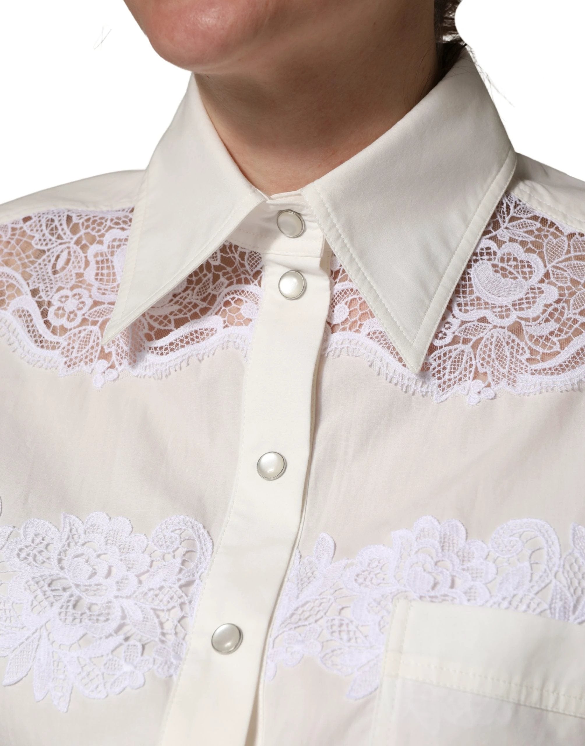Combinaison Dolce & Gabbana blanche en coton avec bordure en dentelle et manches longues