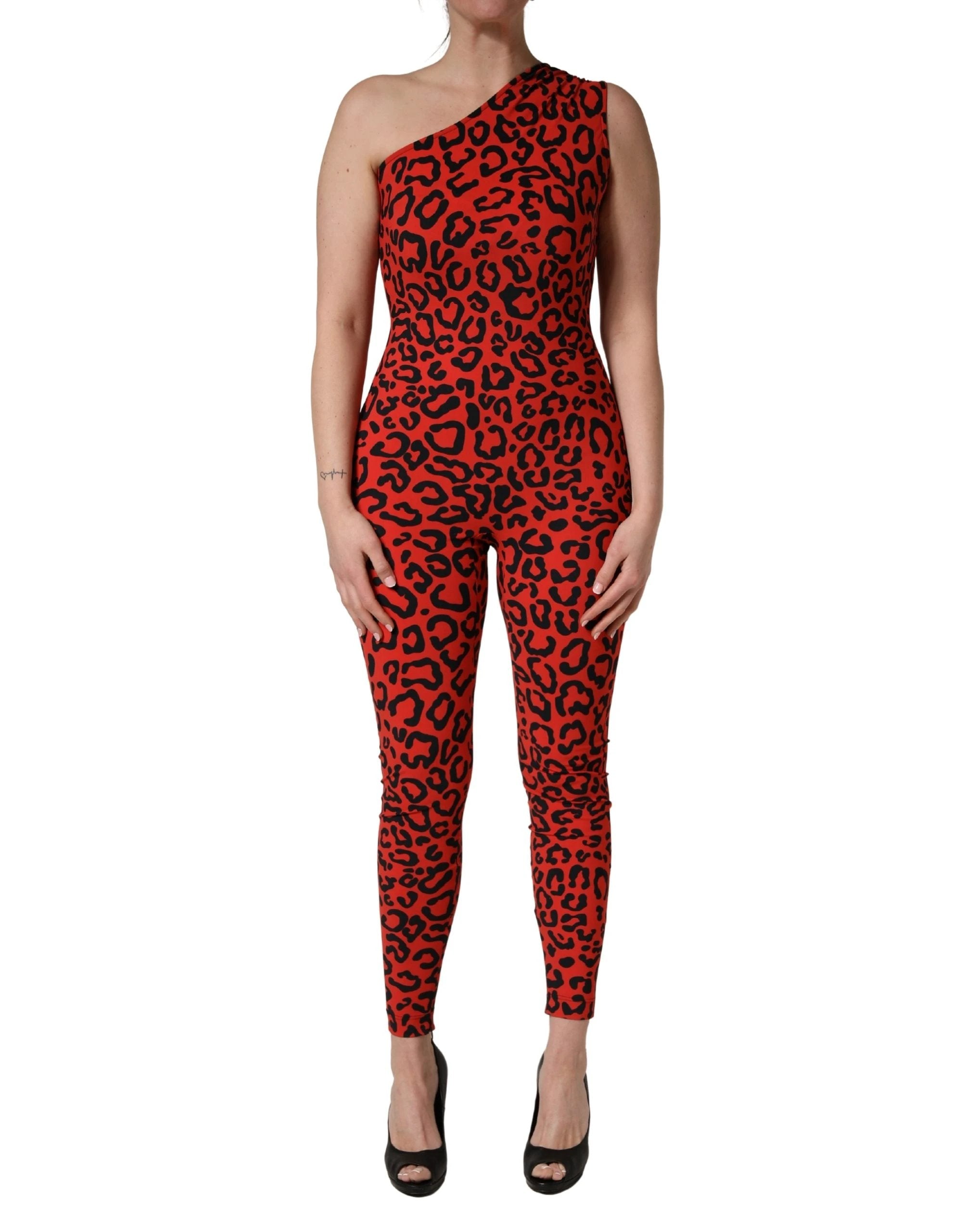 Combinaison Dolce & Gabbana en nylon noir et rouge à motif léopard