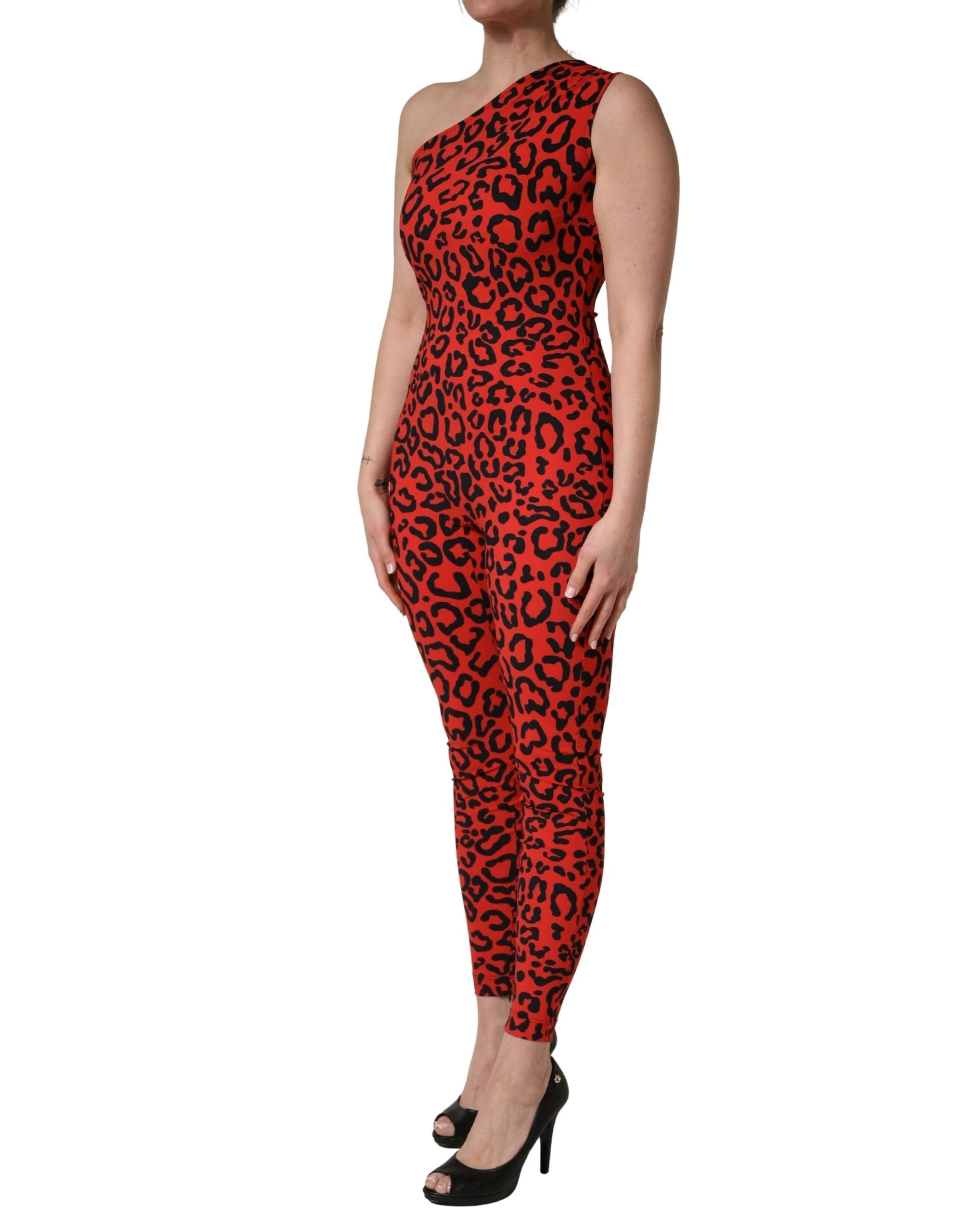 Combinaison Dolce & Gabbana en nylon noir et rouge à motif léopard