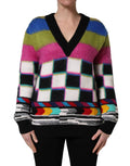 Pull à col en V rayé multicolore Dolce & Gabbana