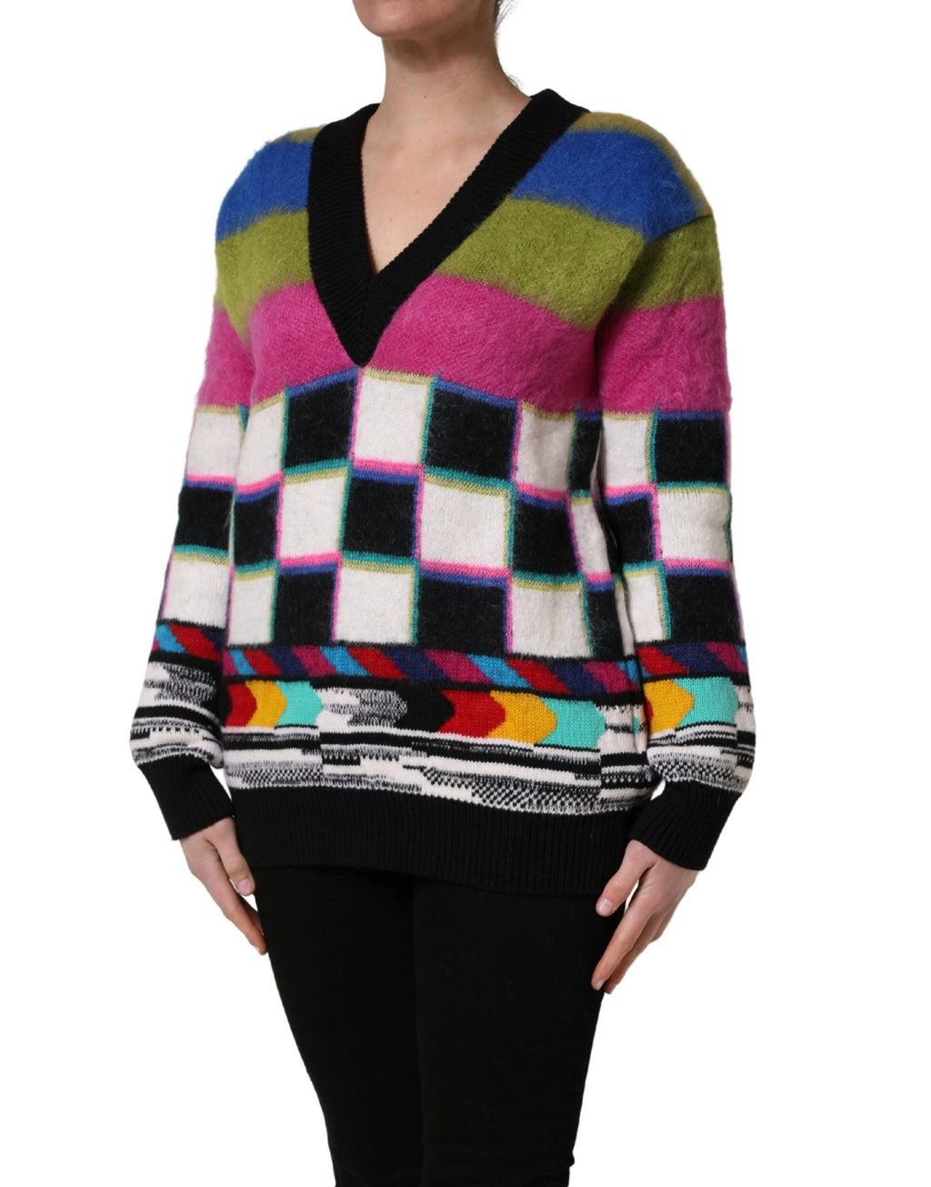 Pull à col en V rayé multicolore Dolce & Gabbana