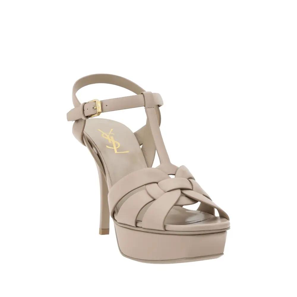 Sandales à talons aiguilles Saint Laurent Bos Taurus en cuir de veau beige