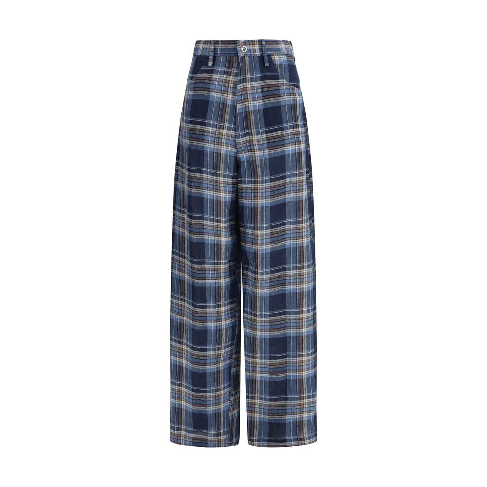 MARBELL Blue Linen Casual Pants