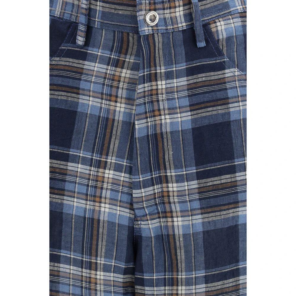 MARBELL Blue Linen Casual Pants