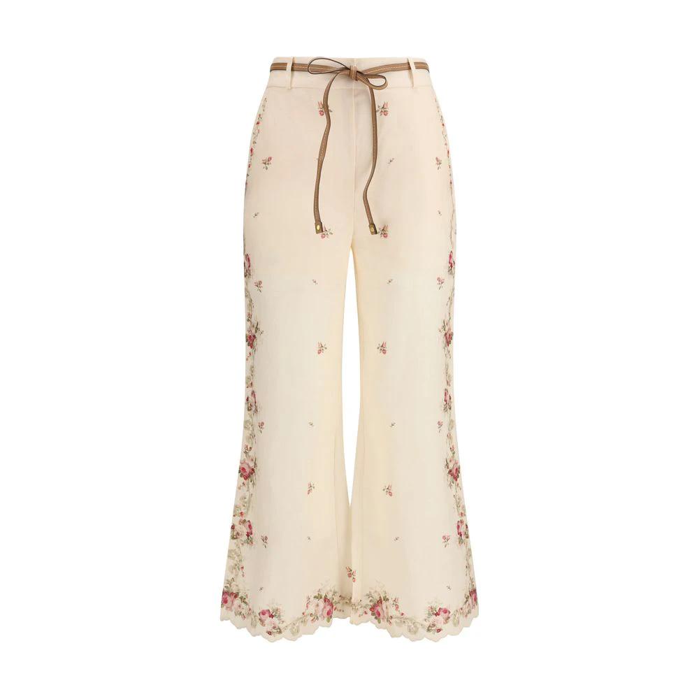 Pantalon évasé en coton beige Zimmermann