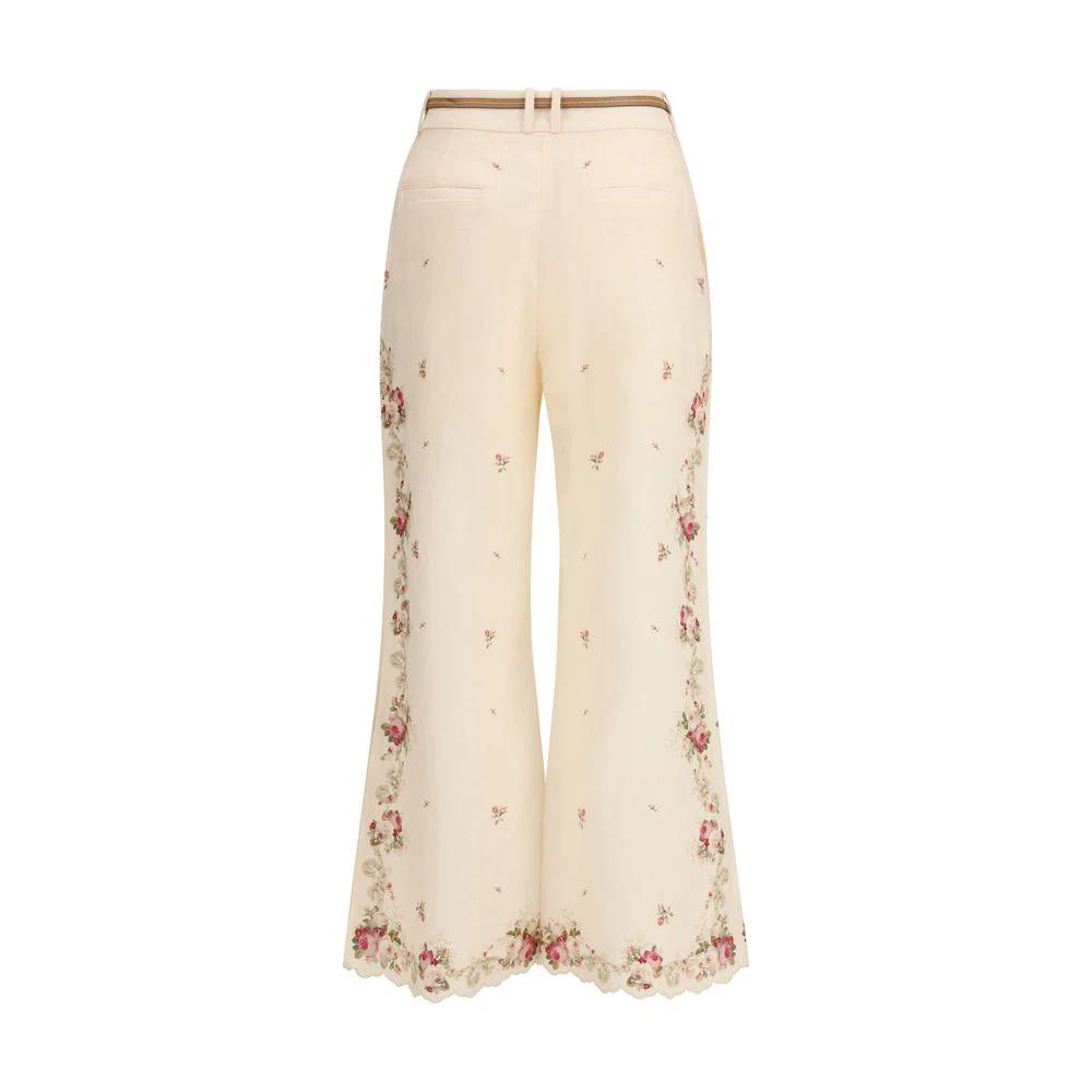 Pantalon évasé en coton beige Zimmermann