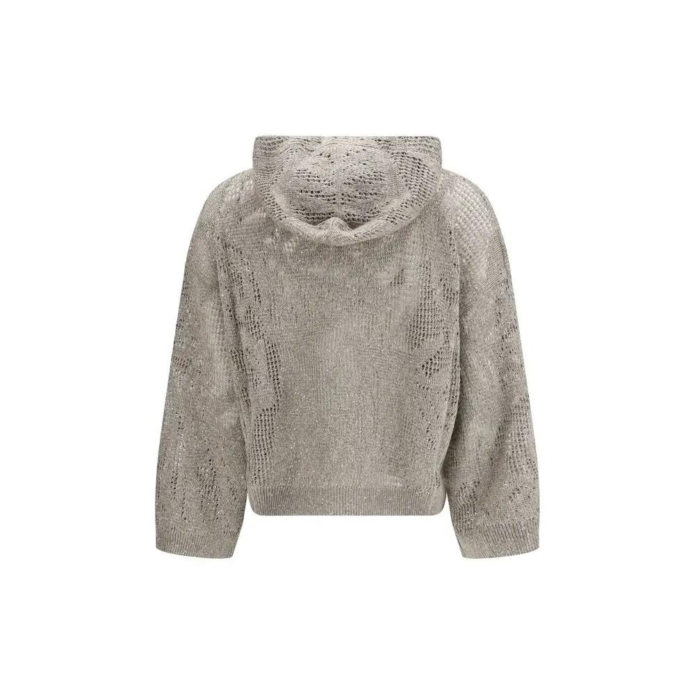 Men’s Beige Linen Hoodie – Brunello Cucinelli Linen Cotton Luxury Sweater SS26