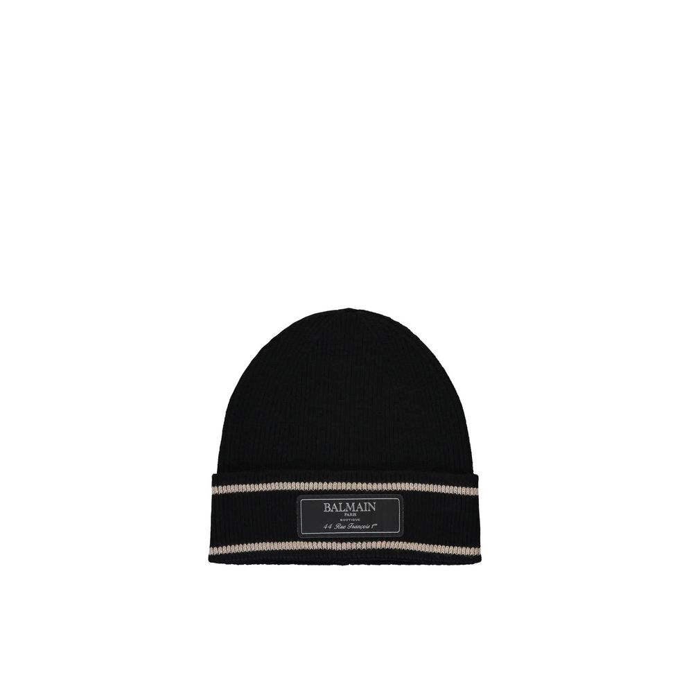 Balmain Black Merino Wool Beanie