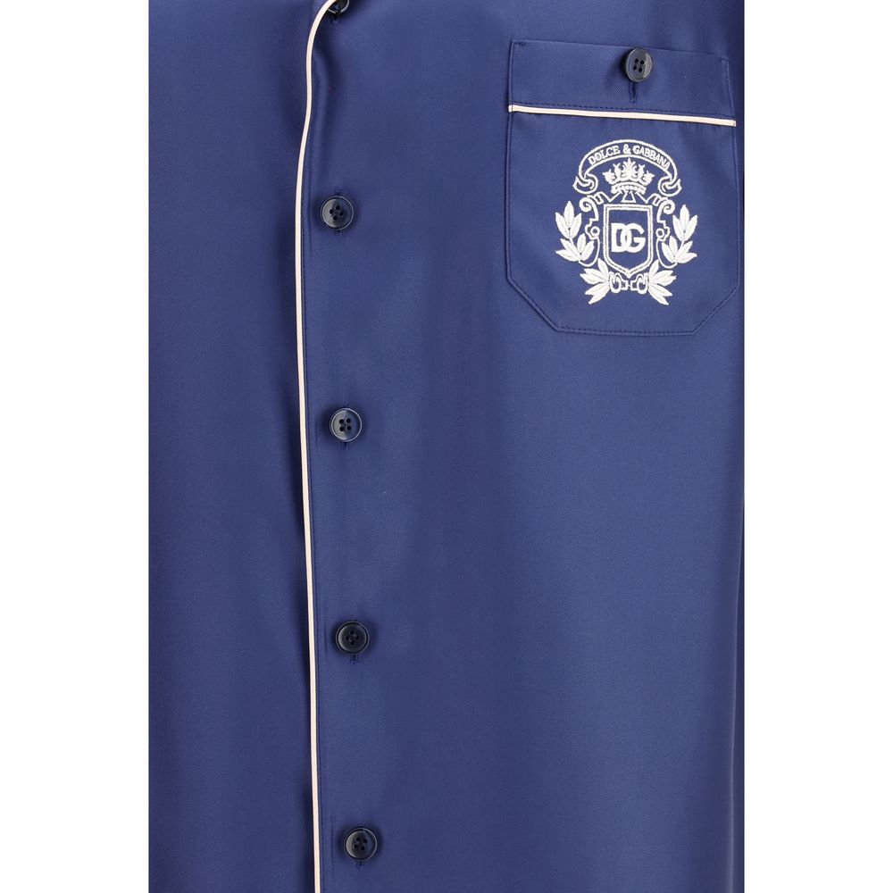 Chemise à manches courtes en soie bleue Dolce & Gabbana