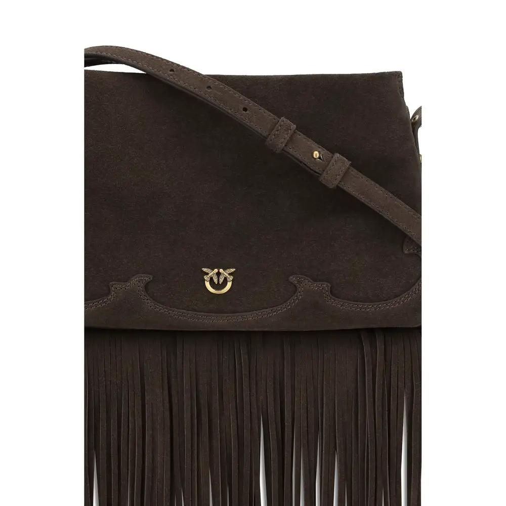 PINKO Brown Calf Leather Bos Taurus Shoulder Bag