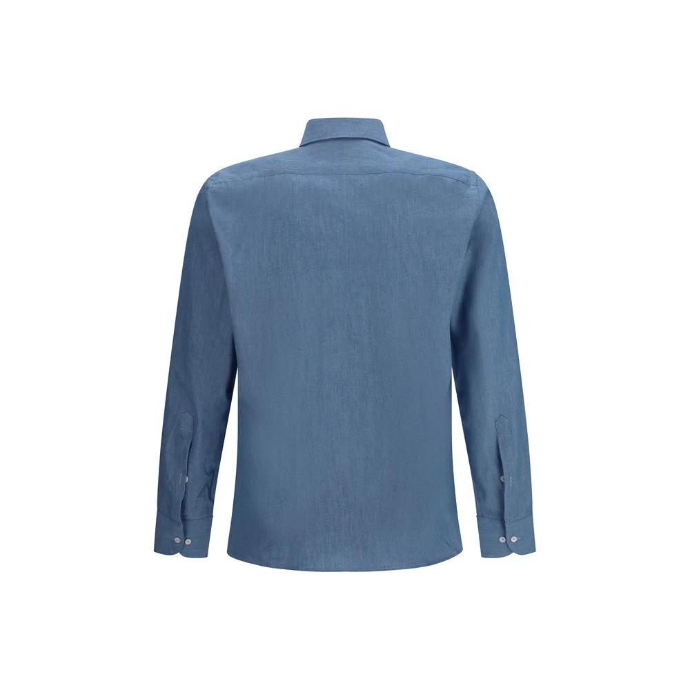Men’s Blue Cotton Shirt – Brooksfield Classic Logo Button-Up SS26