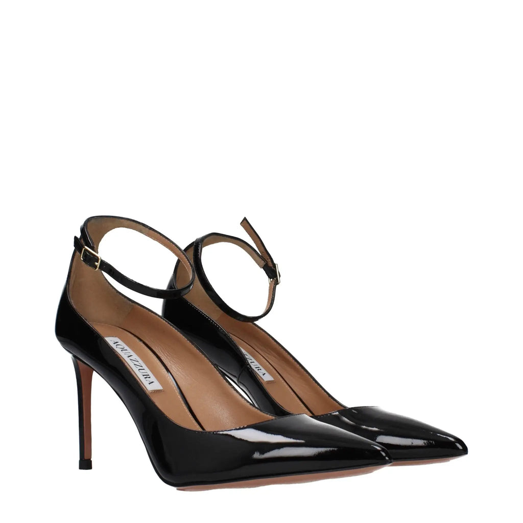 Escarpins noirs en cuir verni à talons hauts pour femme – Chaussures à talon aiguille élégantes Aquazzura