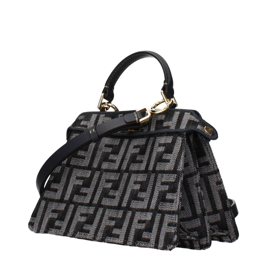 Sac à main pour femme en tissu noir – Sac à bandoulière Fendi Logo