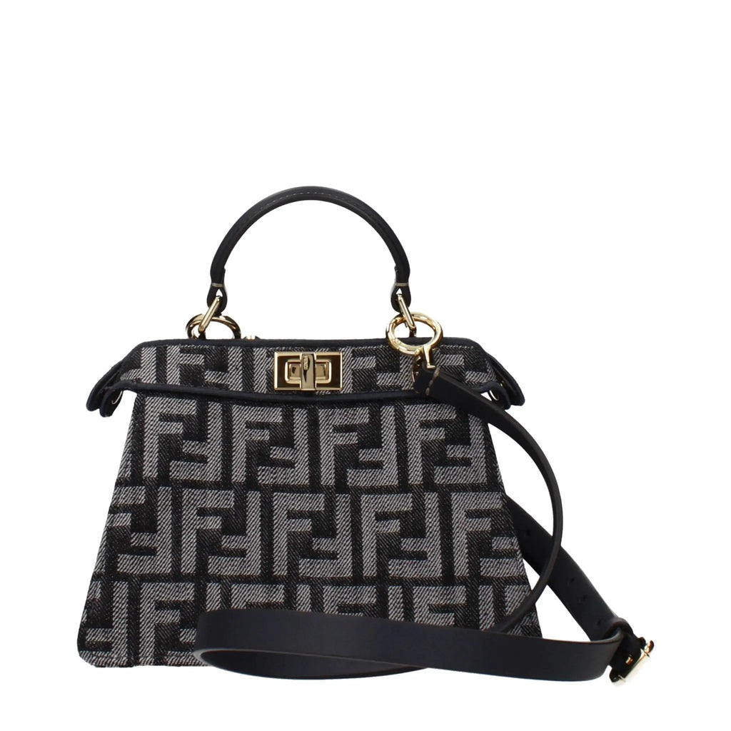 Sac à main pour femme en tissu noir – Sac à bandoulière Fendi Logo