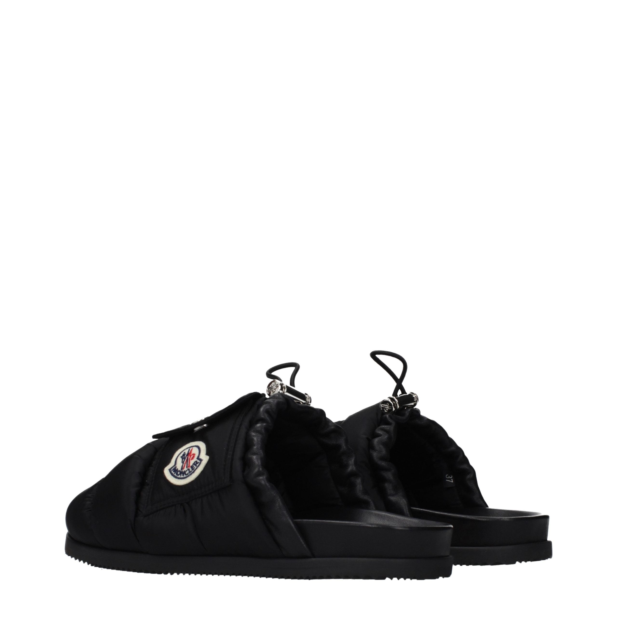 Moncler Black Fabric Slippers