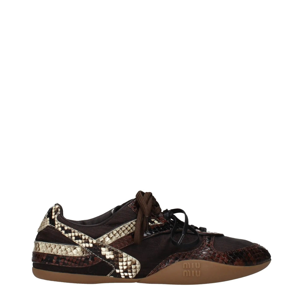 Women’s Brown Low Top Sneakers – Miu Miu Logo Fabric Trainers