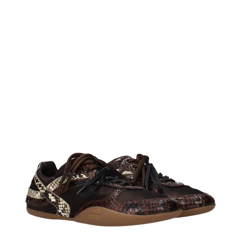 Women’s Brown Low Top Sneakers – Miu Miu Logo Fabric Trainers