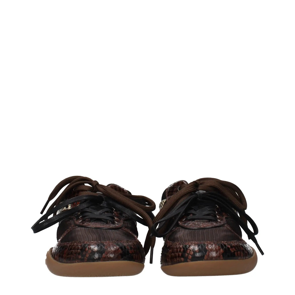 Women’s Brown Low Top Sneakers – Miu Miu Logo Fabric Trainers