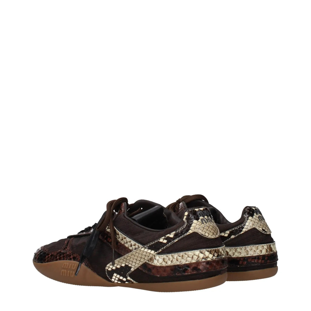 Women’s Brown Low Top Sneakers – Miu Miu Logo Fabric Trainers