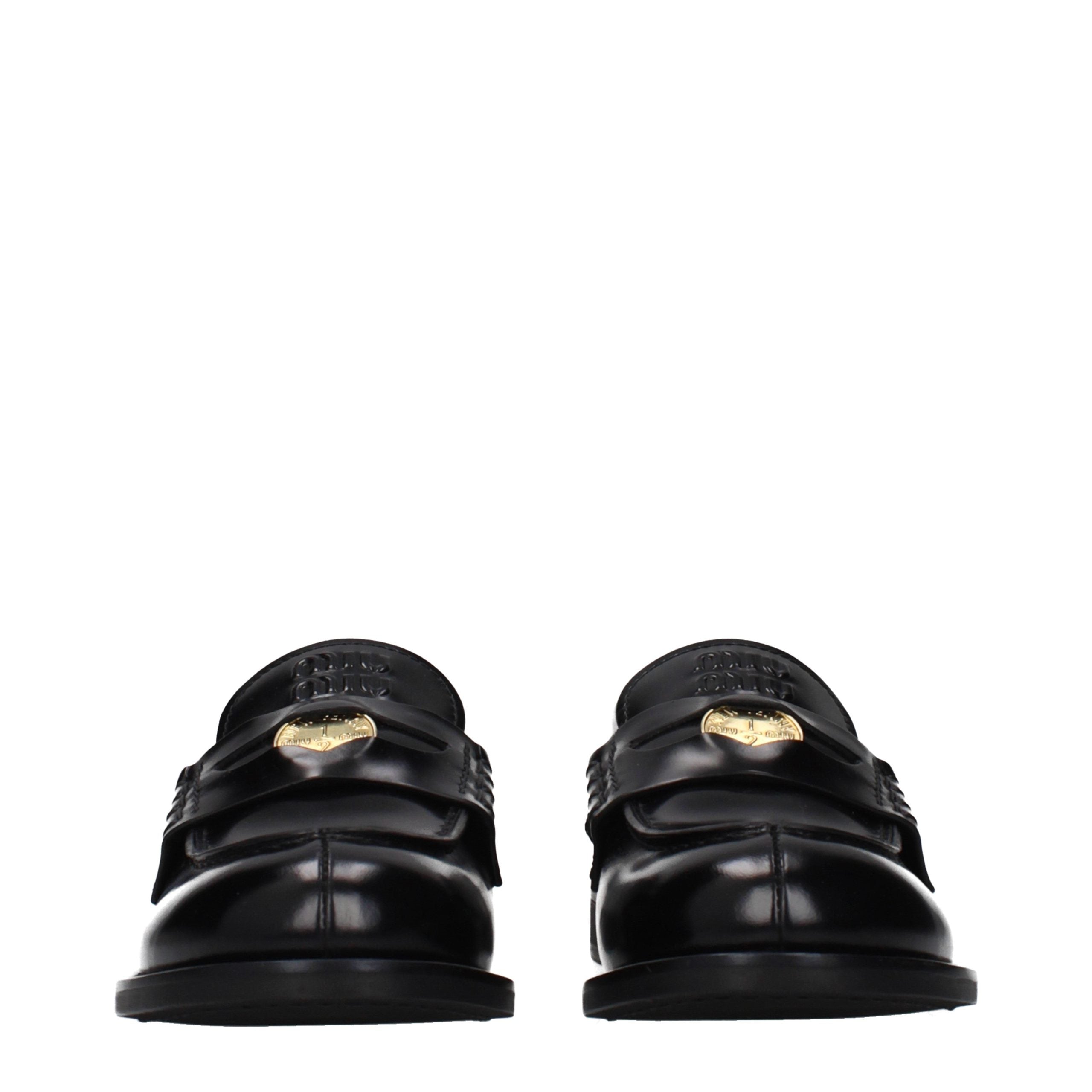 Miu Miu Black Leather Slip-On Loafers