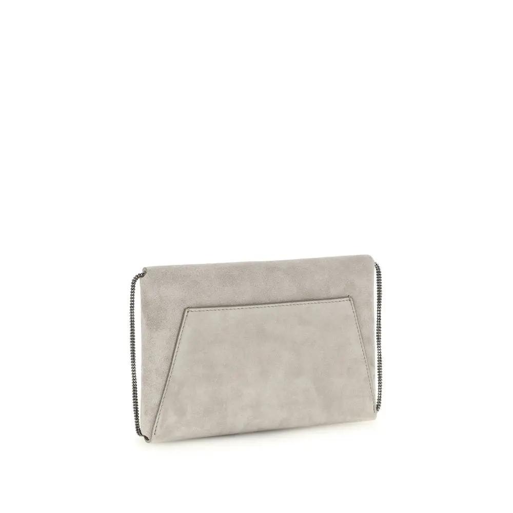 Brunello Cucinelli Gray Calf Leather Bos Taurus Shoulder Bag