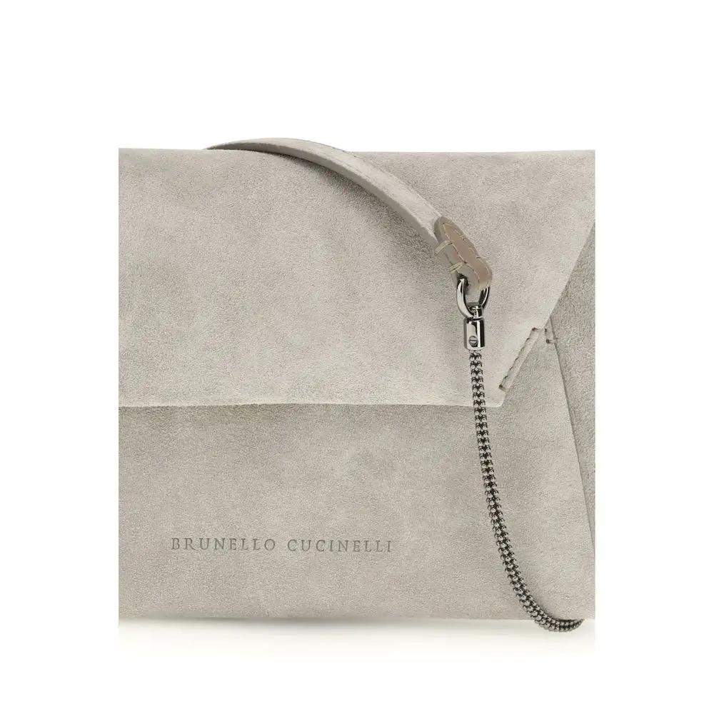 Brunello Cucinelli Gray Calf Leather Bos Taurus Shoulder Bag