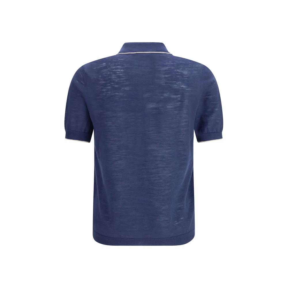 Men’s Blue Linen Blend Polo Shirt – Brooksfield Lightweight Summer Polo SS26