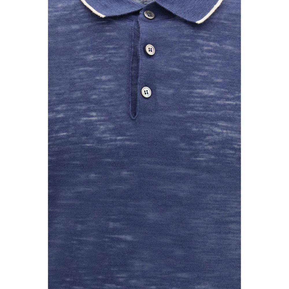 Men’s Blue Linen Blend Polo Shirt – Brooksfield Lightweight Summer Polo SS26