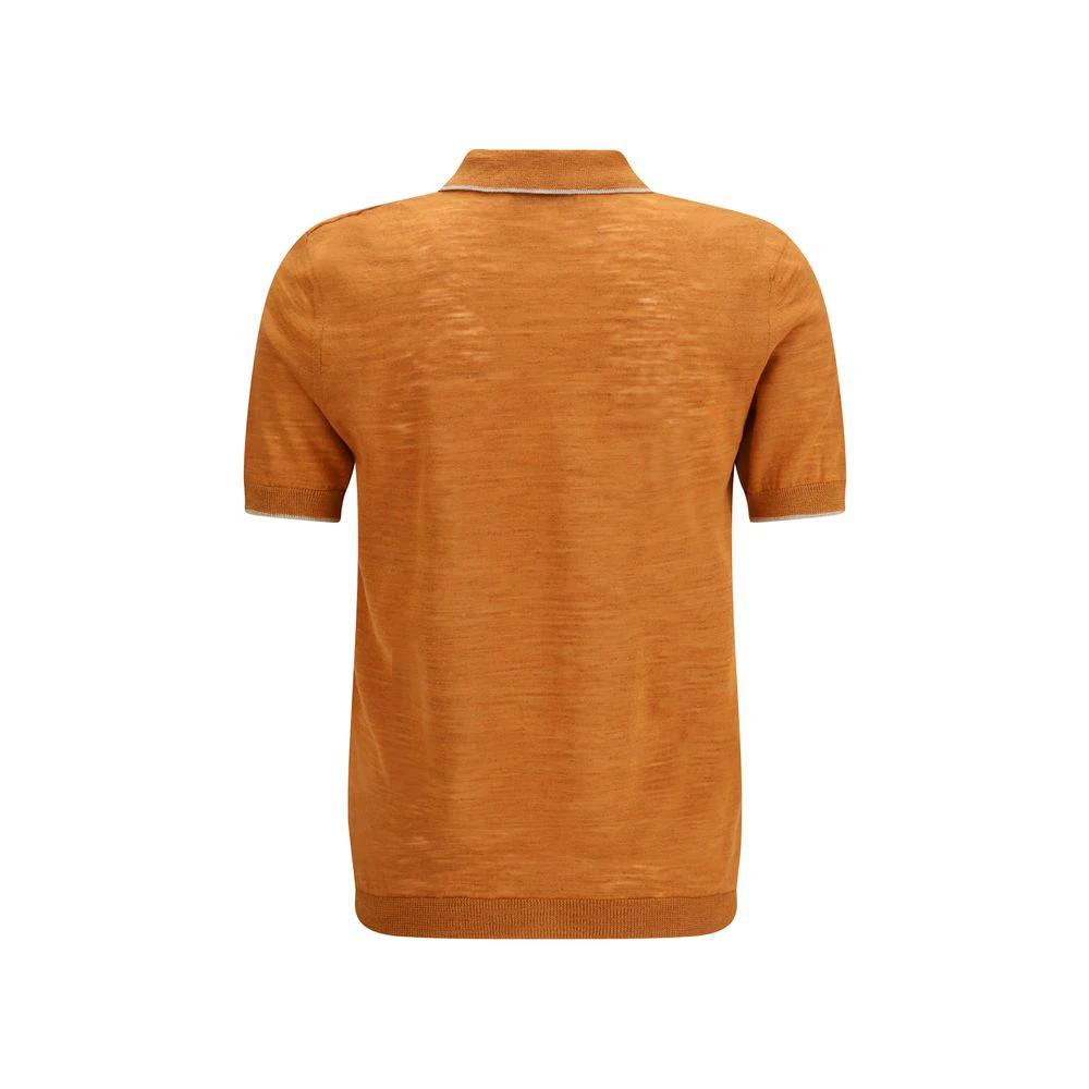 Men’s Orange Linen Blend Polo Shirt – Brooksfield Lightweight Summer Polo SS26