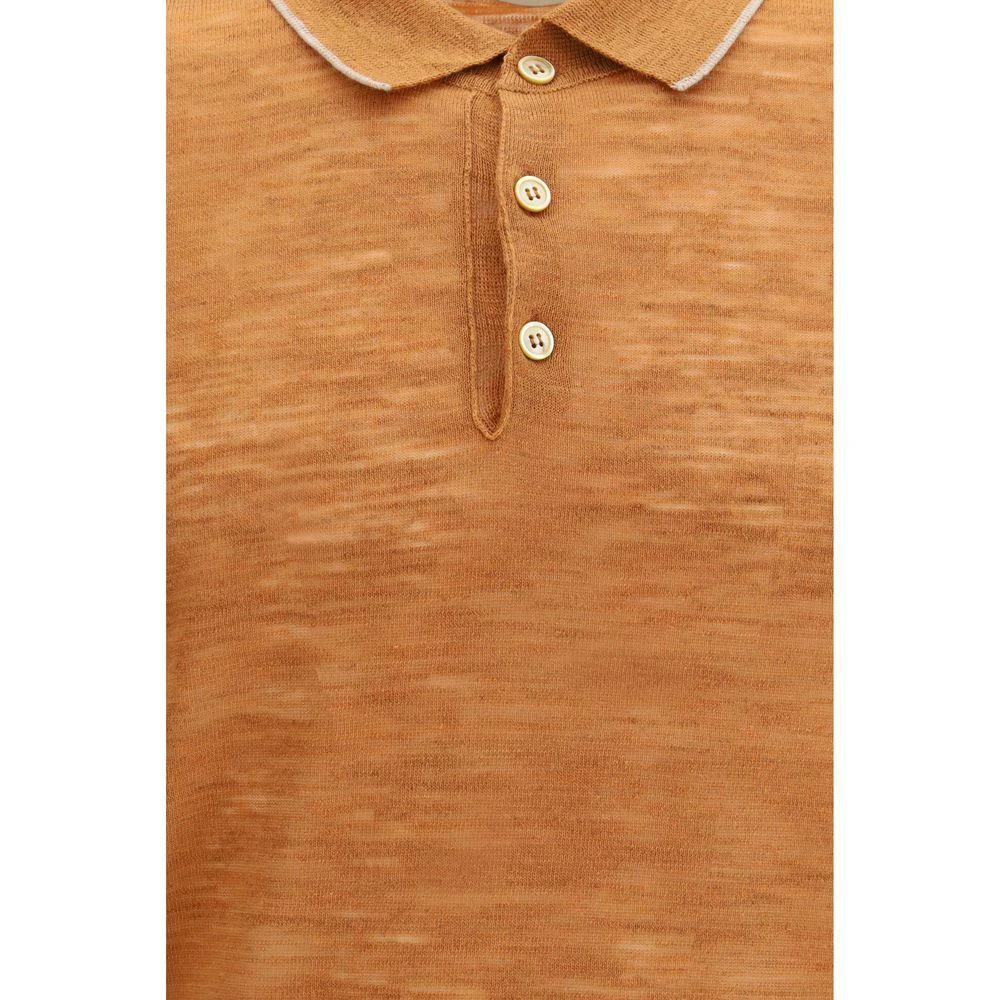 Men’s Orange Linen Blend Polo Shirt – Brooksfield Lightweight Summer Polo SS26