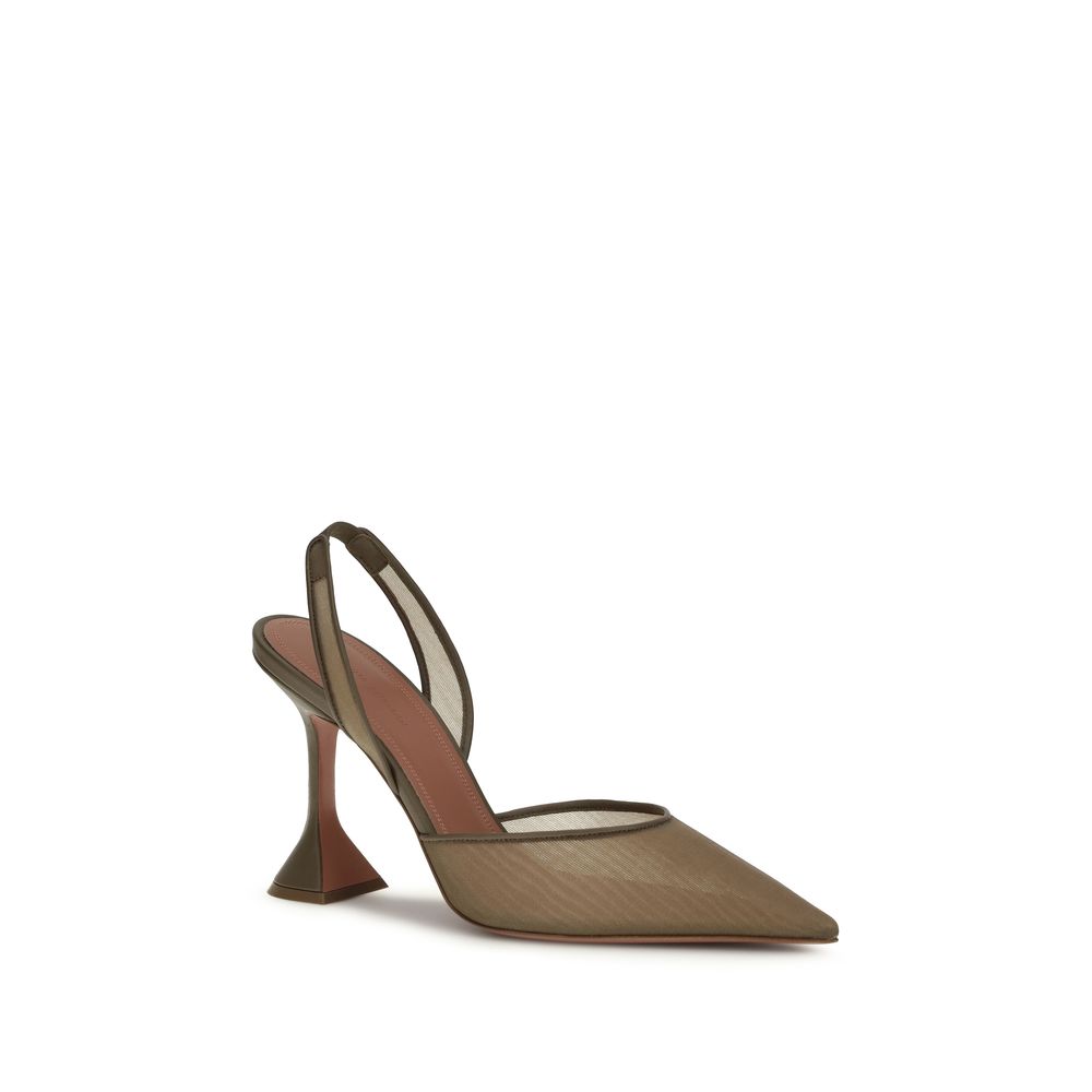 Amina Muaddi Brown Fabric Platform Pumps