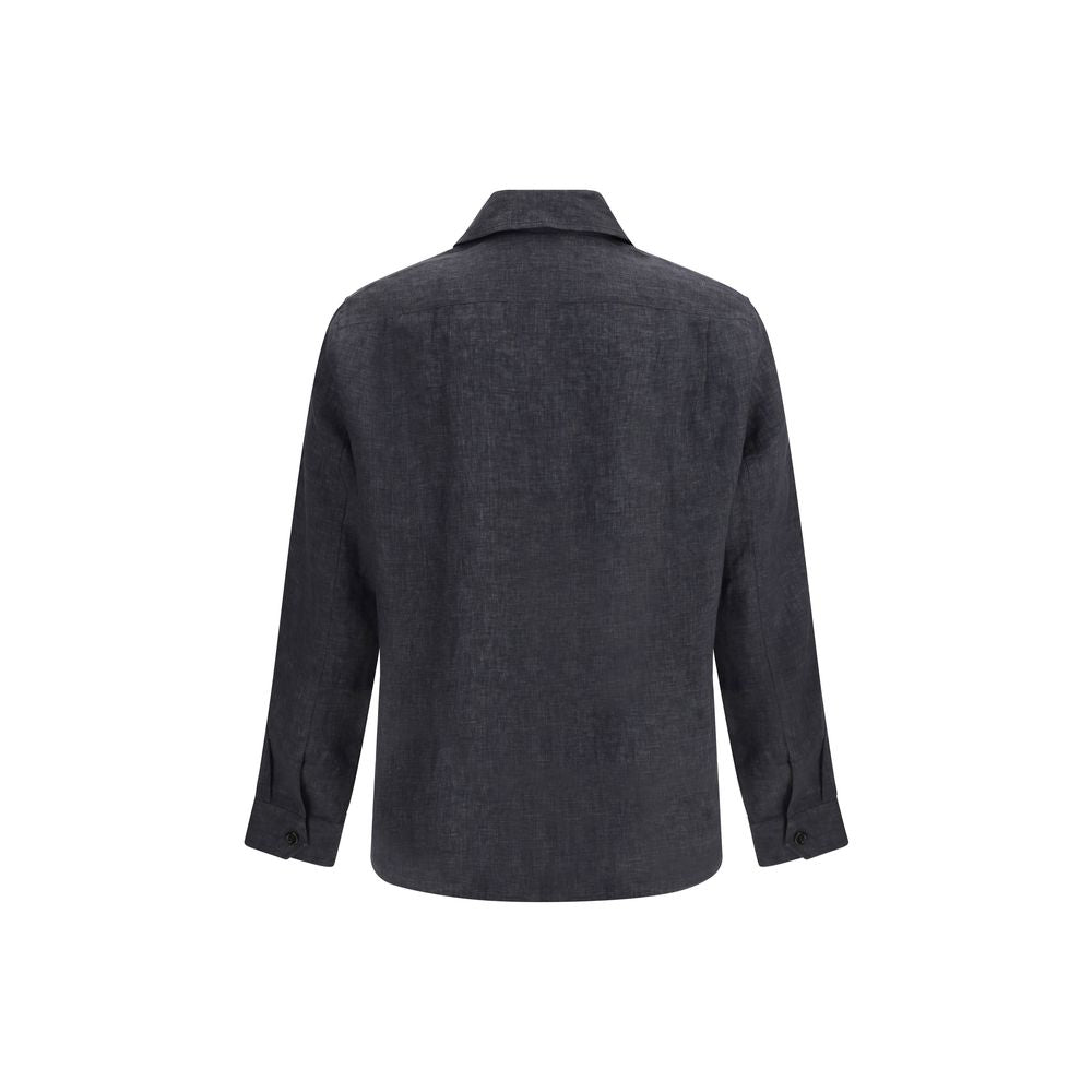 Brunello Cucinelli Chemise à motif en lin gris