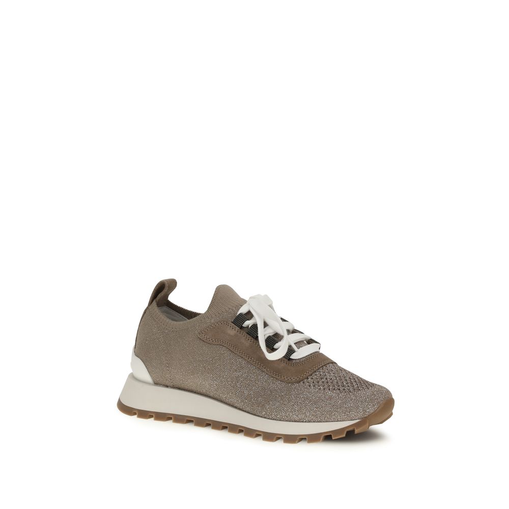Brunello Cucinelli Beige Cotton Chunky Sneakers