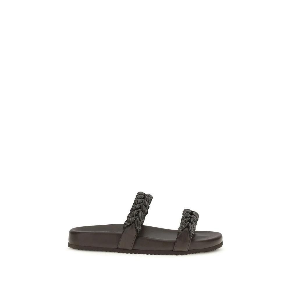 Sandales plates Bos Taurus en cuir de veau marron Brunello Cucinelli