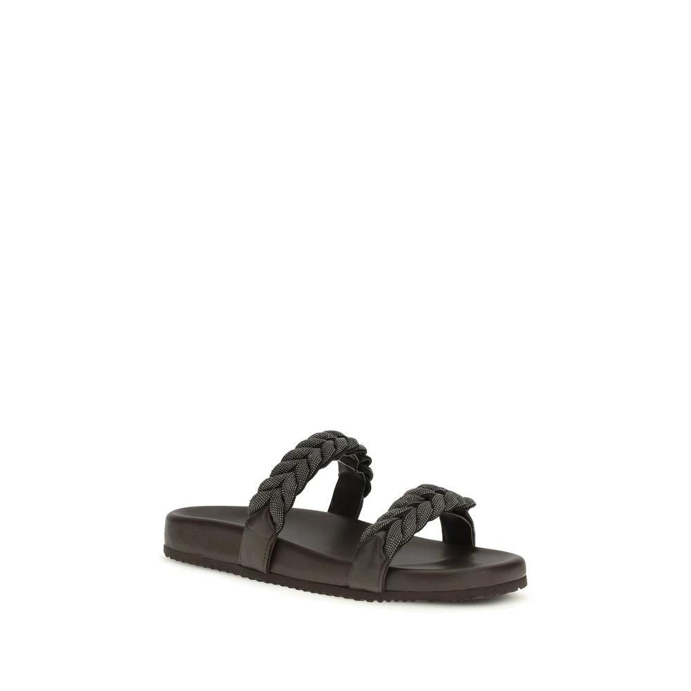 Sandales plates Bos Taurus en cuir de veau marron Brunello Cucinelli