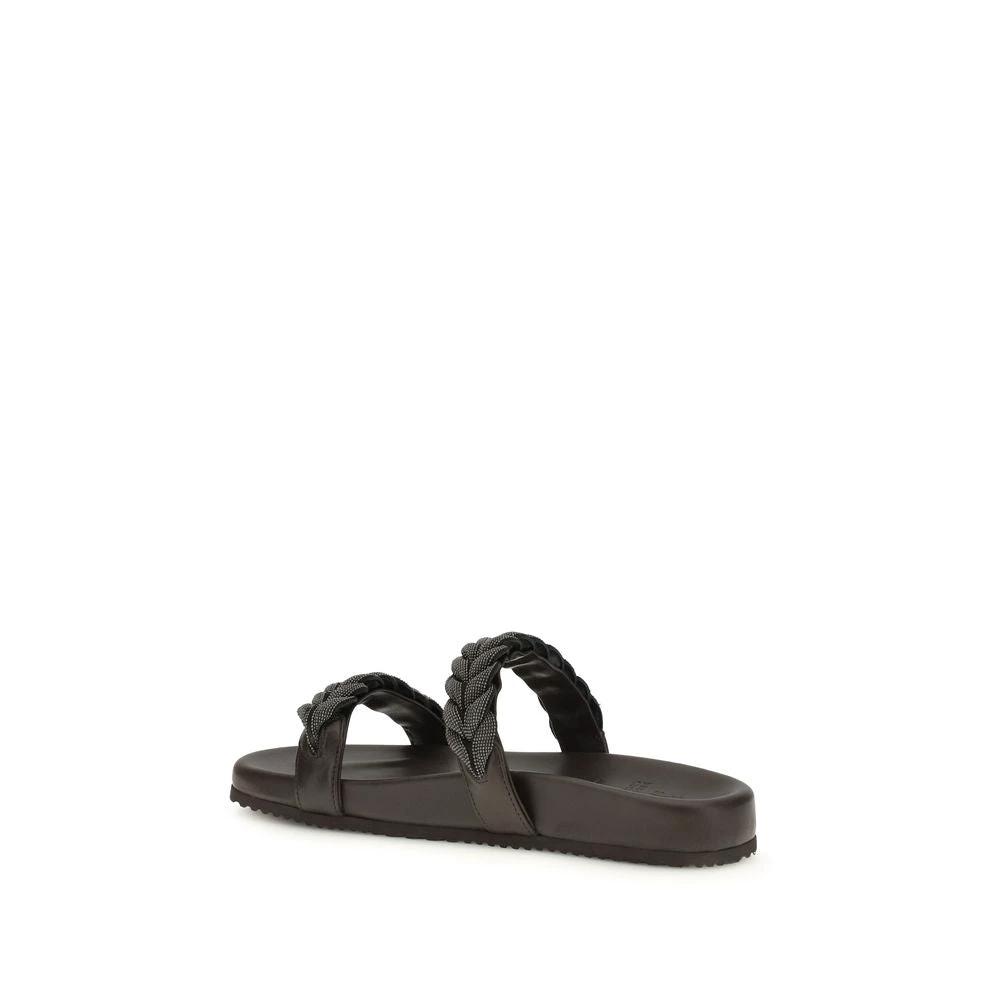 Sandales plates Bos Taurus en cuir de veau marron Brunello Cucinelli