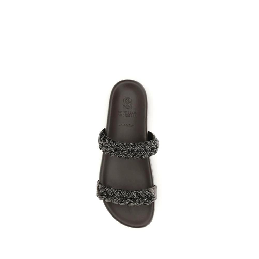 Sandales plates Bos Taurus en cuir de veau marron Brunello Cucinelli