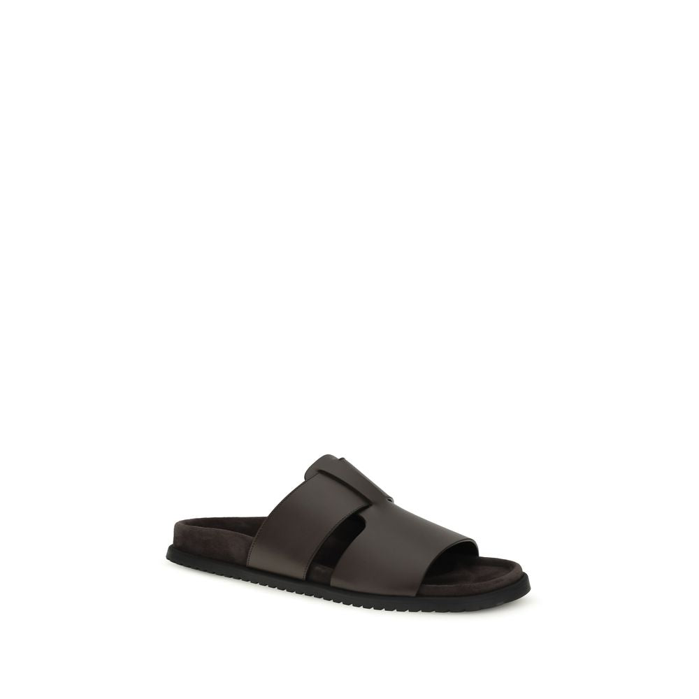 Dolce & Gabbana Brown Calf Leather Bos Taurus Flat Sandals