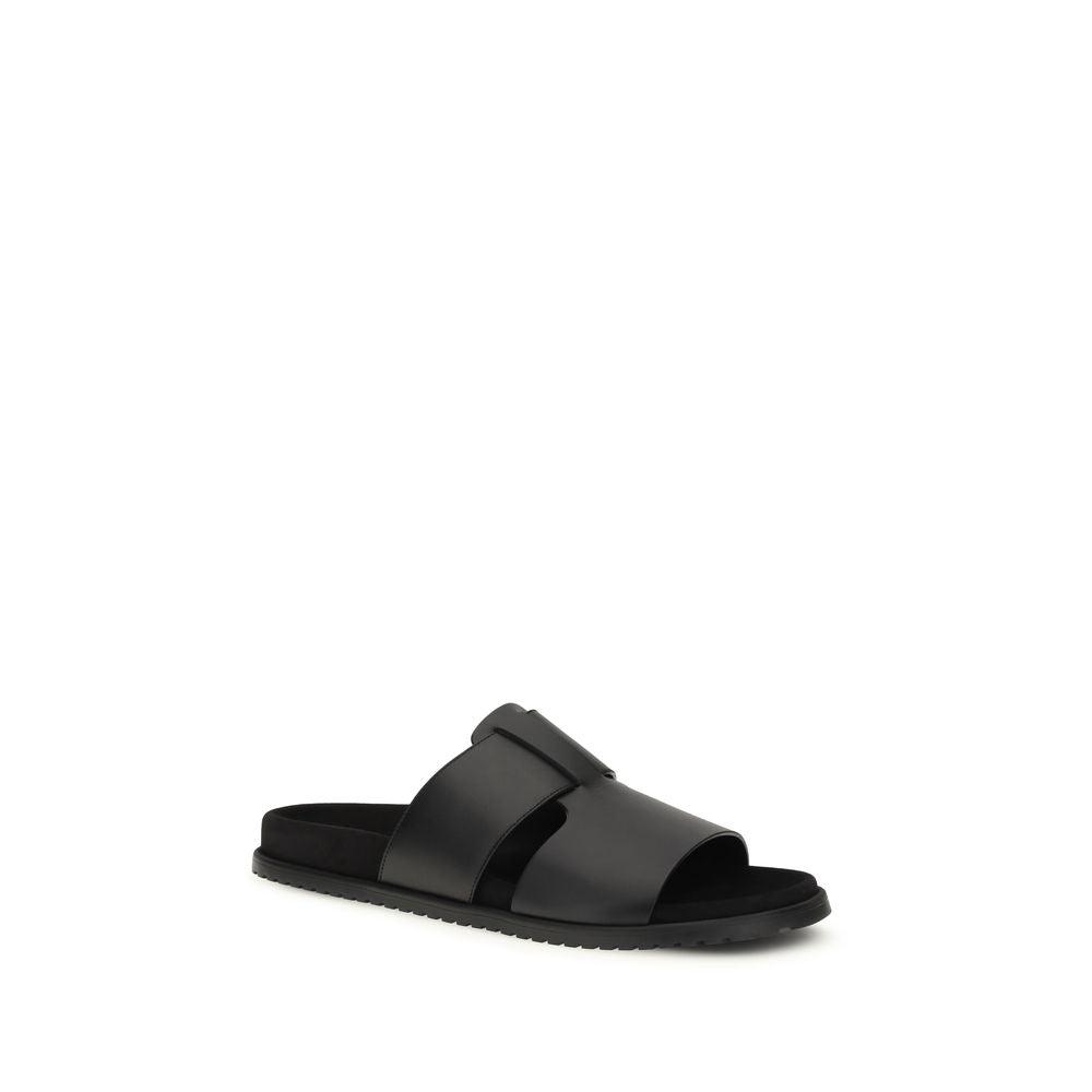 Dolce & Gabbana Black Calf Leather Bos Taurus Flat Sandals