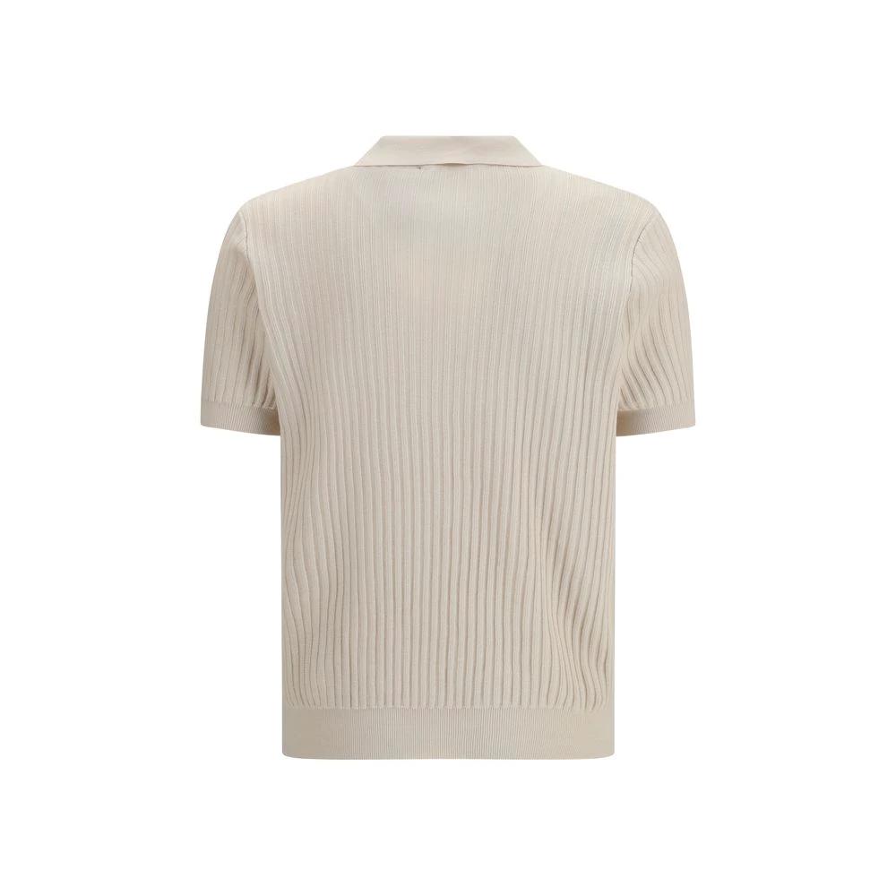 Men’s Beige Cotton Polo Shirt – Roberto Collina Ribbed Slim Fit Polo SS26