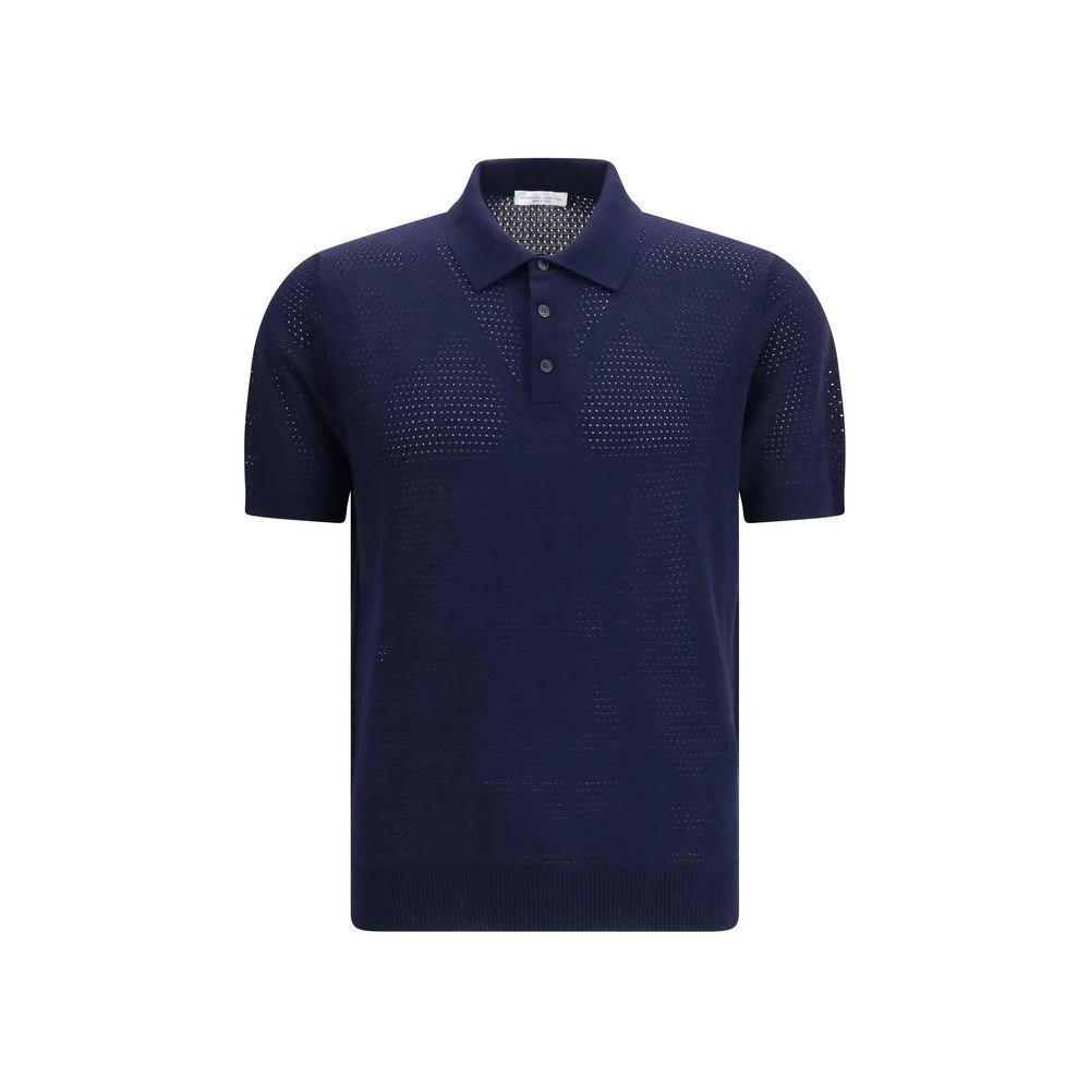 Men’s Blue Cotton Knit Polo Shirt – Roberto Collina Textured Short Sleeve Polo SS26