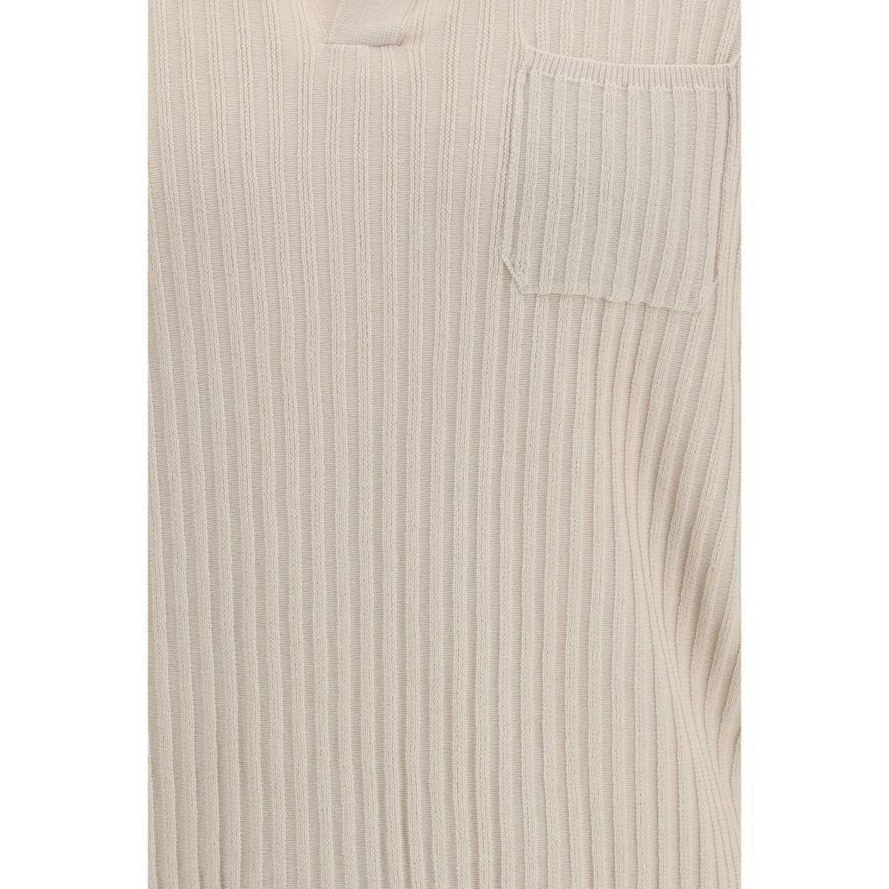 Men’s Beige Cotton Polo Shirt – Roberto Collina Ribbed Slim Fit Polo SS26